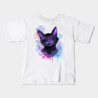 Domestic Shorthair Cat Water Color Pop Art Design for Cat Lover Kids T-Shirt